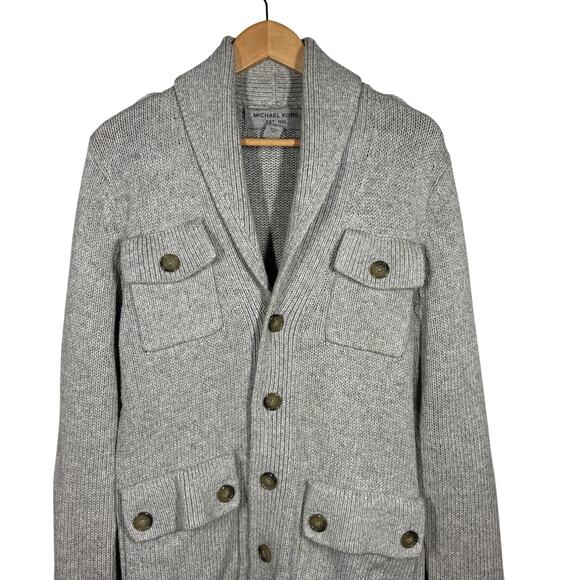 Michael Kors Heavy Knit Field Jacket Style Cardigan Button Up Sweater Cozy - S - Picture 2 of 7